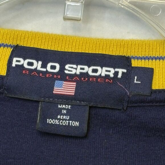 Vintage Polo Sport Ralph Lauren V Neck Long Sleeve Shirt Men’s Size Large Navy - Picture 5 of 6